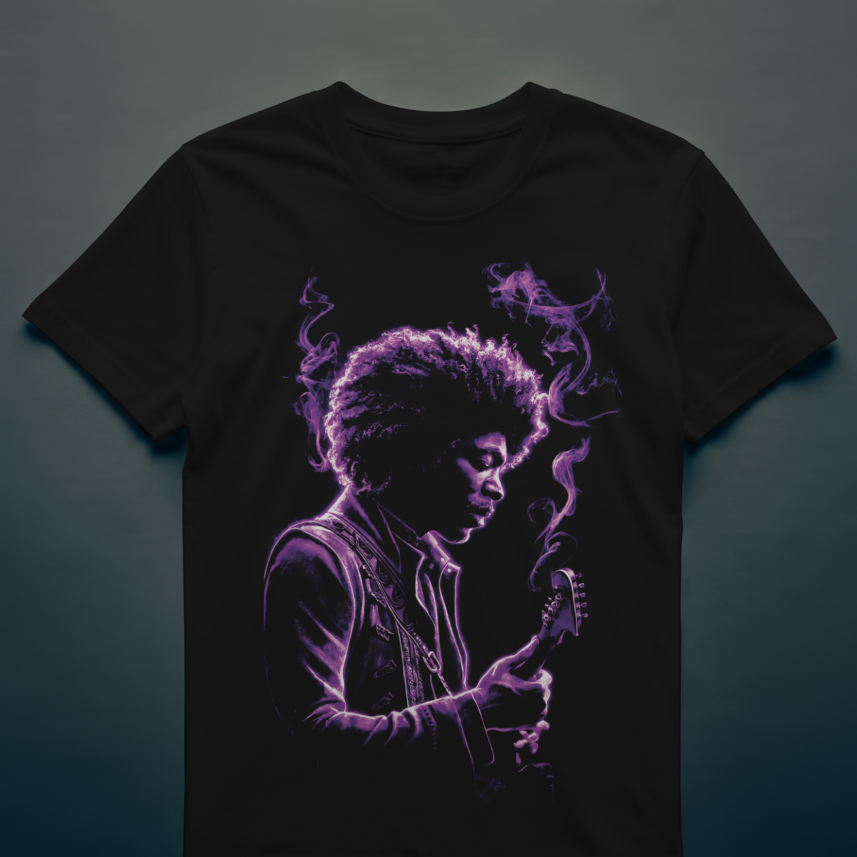 Purple Smoke Guitar Legend Graphic T-Shirt – Vintage Rock Streetwear Tee