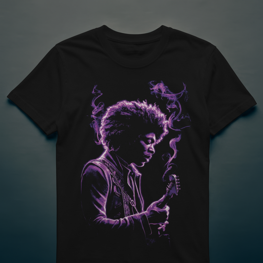 Purple Smoke Guitar Legend Graphic T-Shirt – Vintage Rock Streetwear Tee